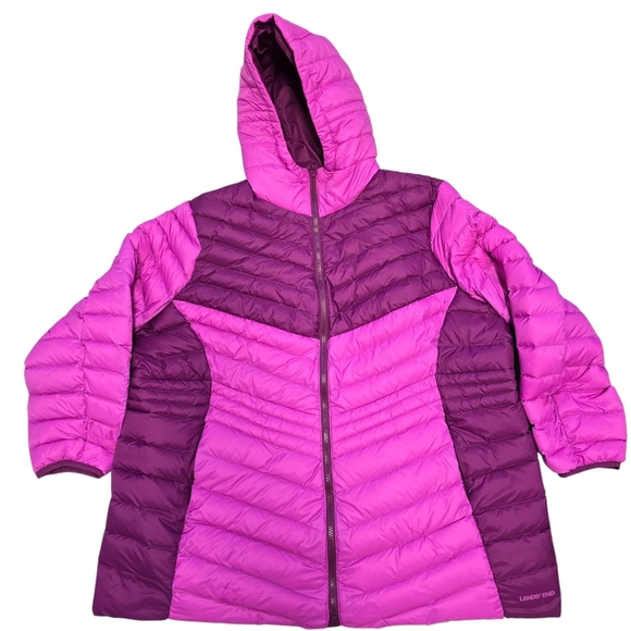 Lands End Womens Plus Size 2X Hooded Down Filled Puffer Coat Jacket Pink Light - Picture 3 of 7